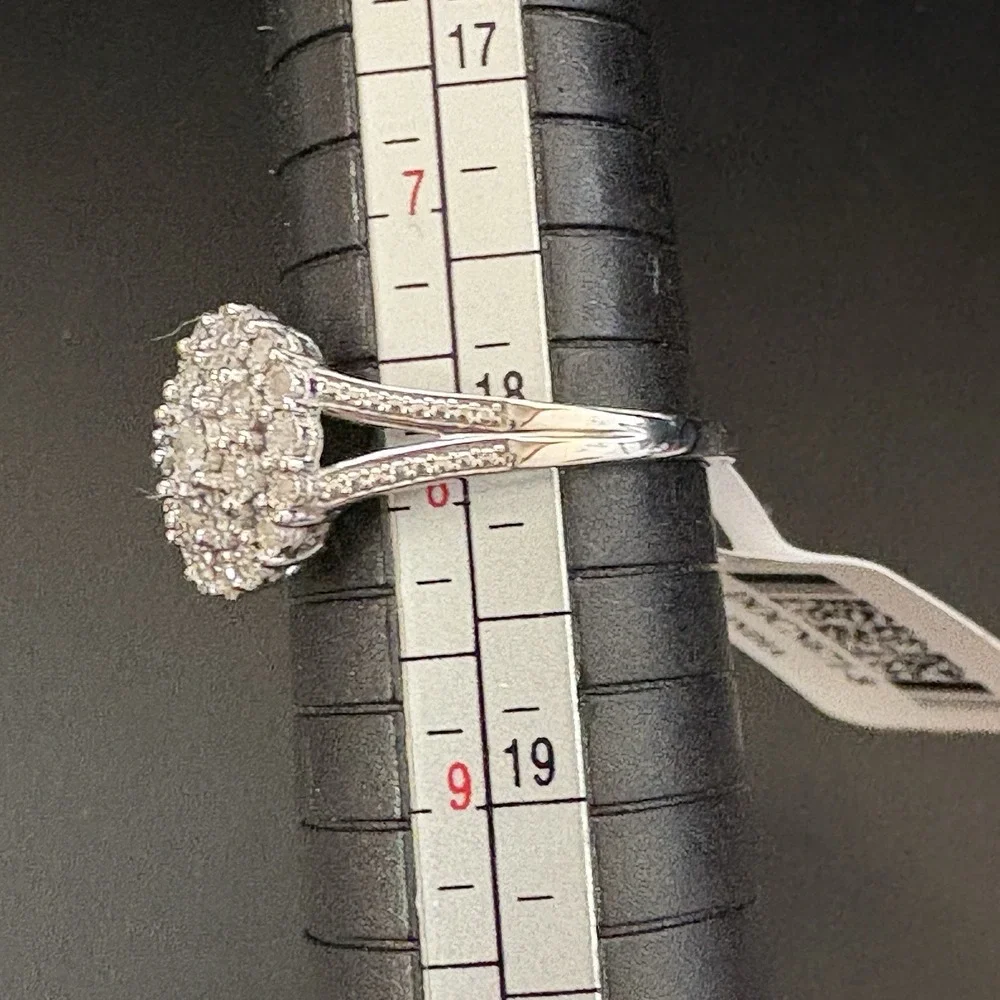 NEW Sterling Silver Ring DIAMOND Sz 8 Cluster .25 CTTW Rhodium Over 925